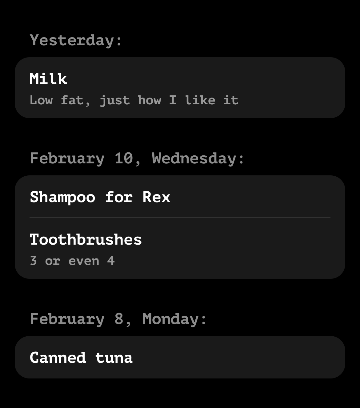 Скриншот экрана Истории покупок, где видно дату покупки